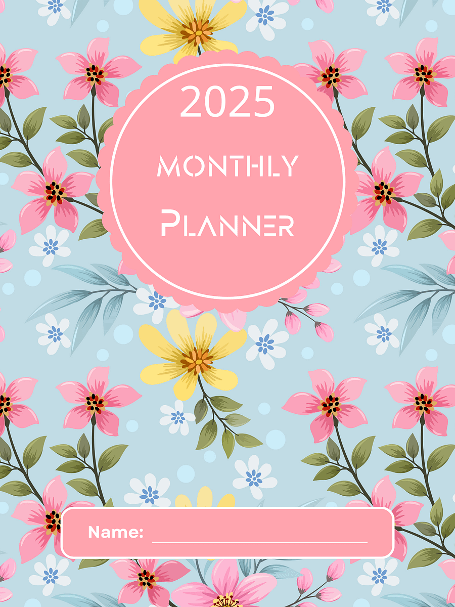 2025 Monthly Planner, 20 pages, Pink,blue floral design product image (1)