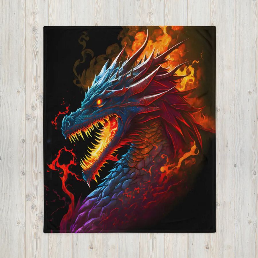 Fiery Dragon Head for Dragon Lovers Kids Boys Girls Dragon Gift Throw Blanket product image (5)