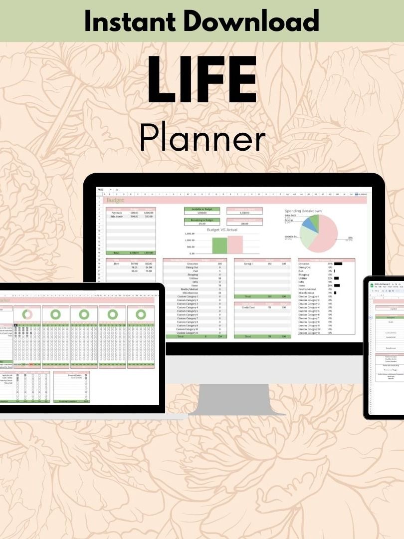 Life Planner Digital Template Google Sheets, Digital Life Planner, Easy Pastel Life Planner for Google Sheet Budget Spreadsheet product image (1)