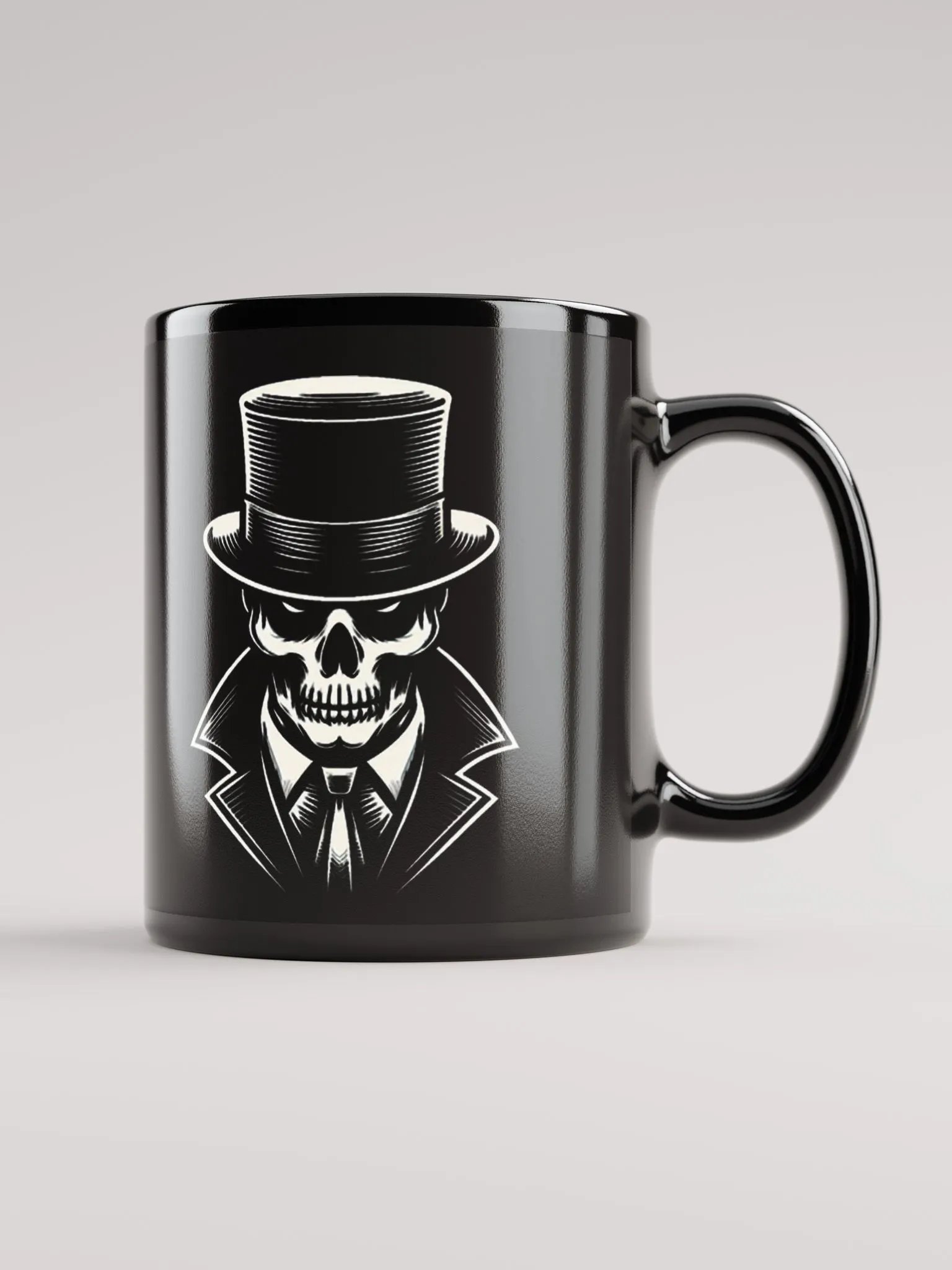 Skull in a Black Hat Black #Stylish Glossy Black Mug product image (1)