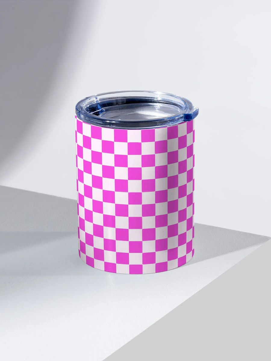 Checkered! Neon Pink and White Checkers 10 oz Stainless Steel Tumbler product image (2)