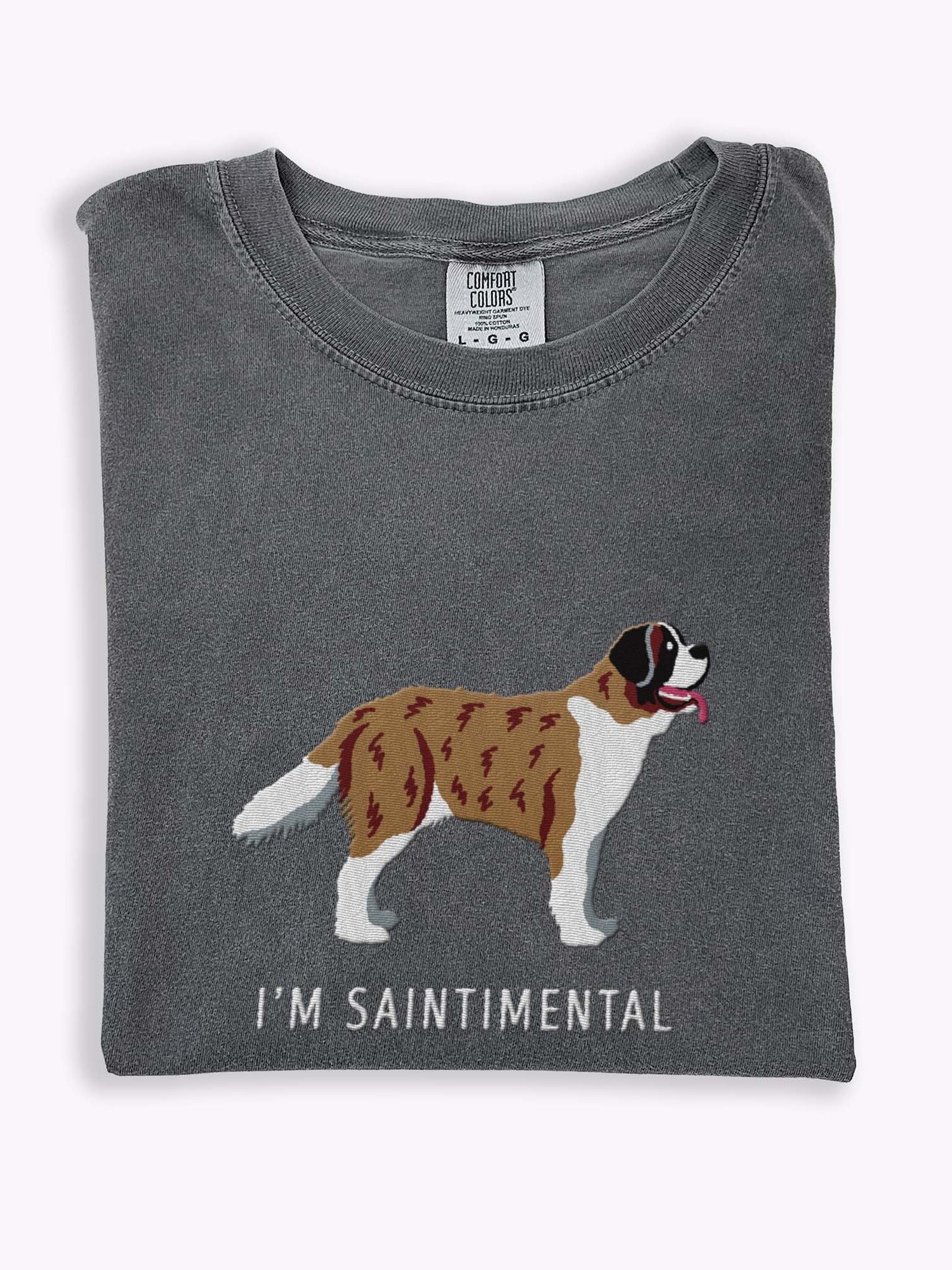 I'm Saintimental T-Shirt(Embroidered) of a Saint Bernard(Brindle) product image (1)