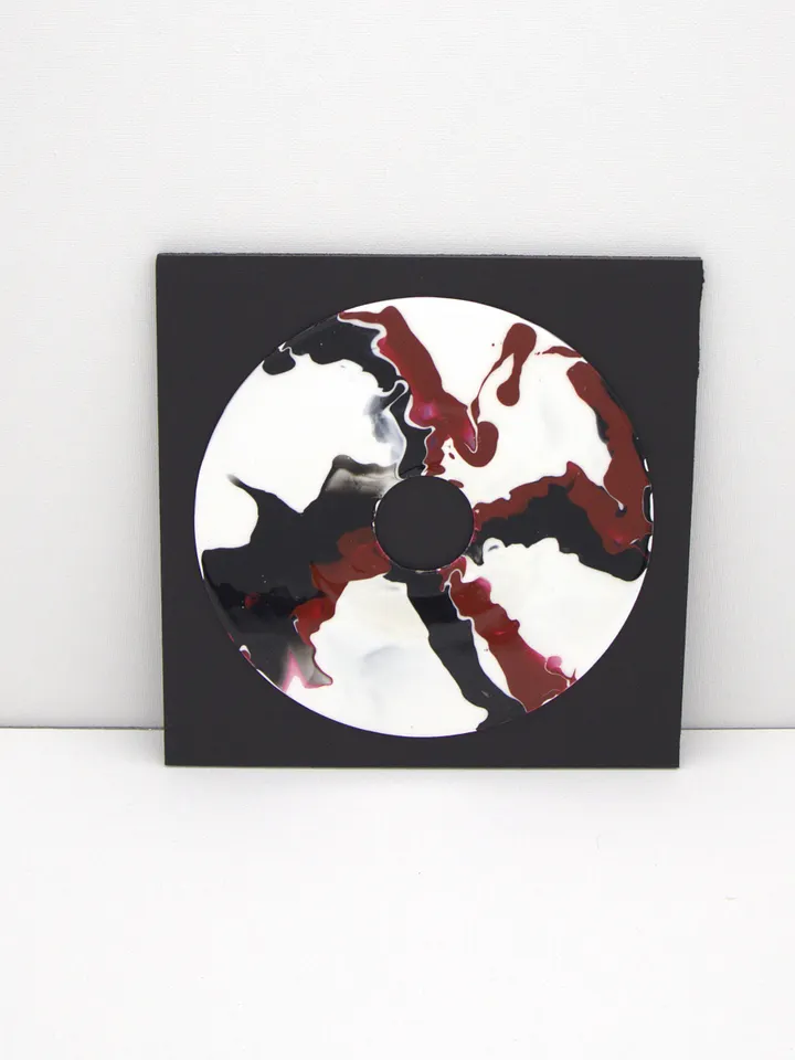 Framed Acrylic Pour Painting on 45 Vinyl Record - Red and Black product image (2)