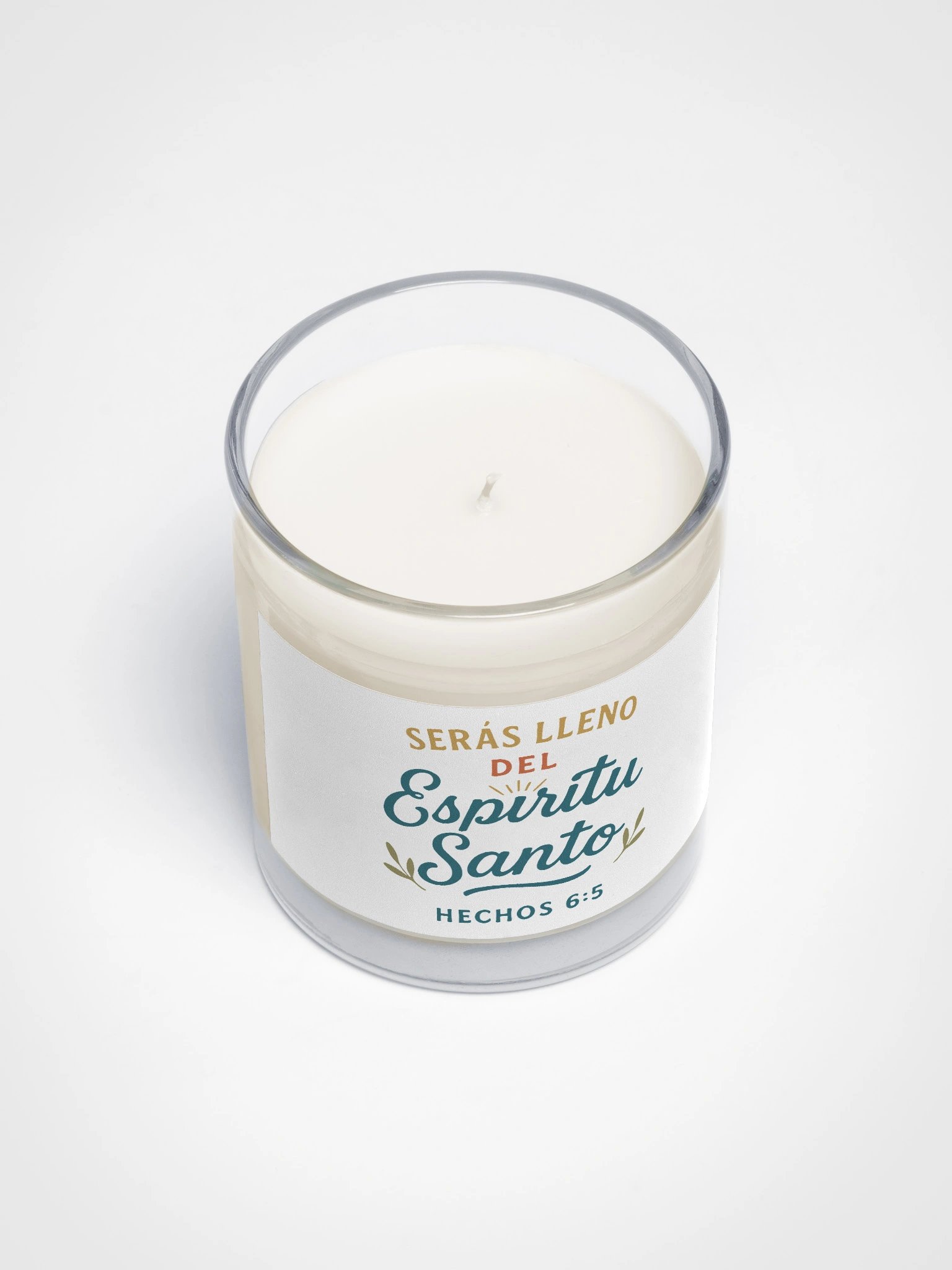 Faith-Inspired Candle – “Serás Lleno del Espíritu Santo” – Spanish Bible Verse product image (3)