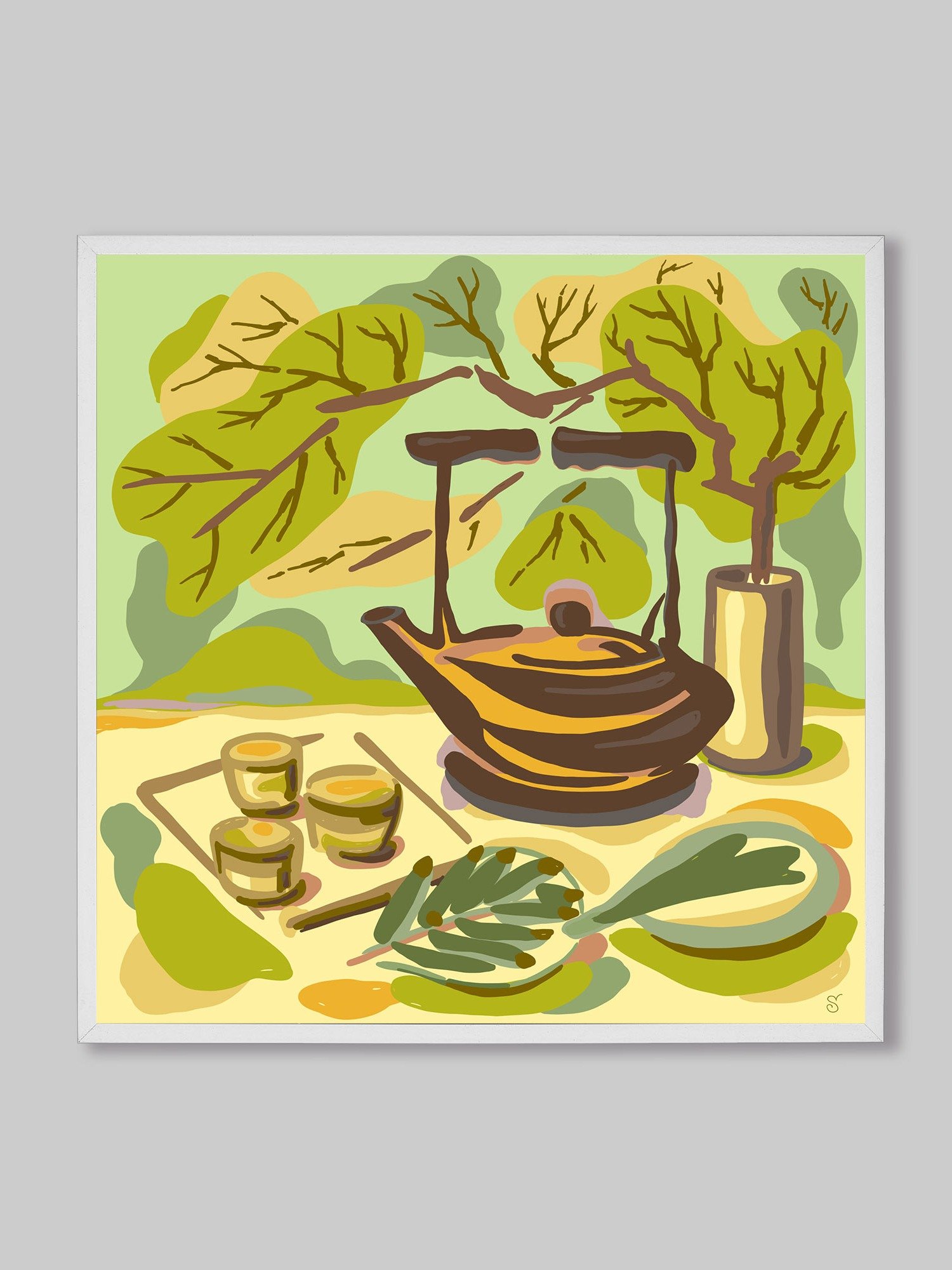 Earthy Teapot and Teacups Canvas Art - Coffee Shop No. 2 product image (127)