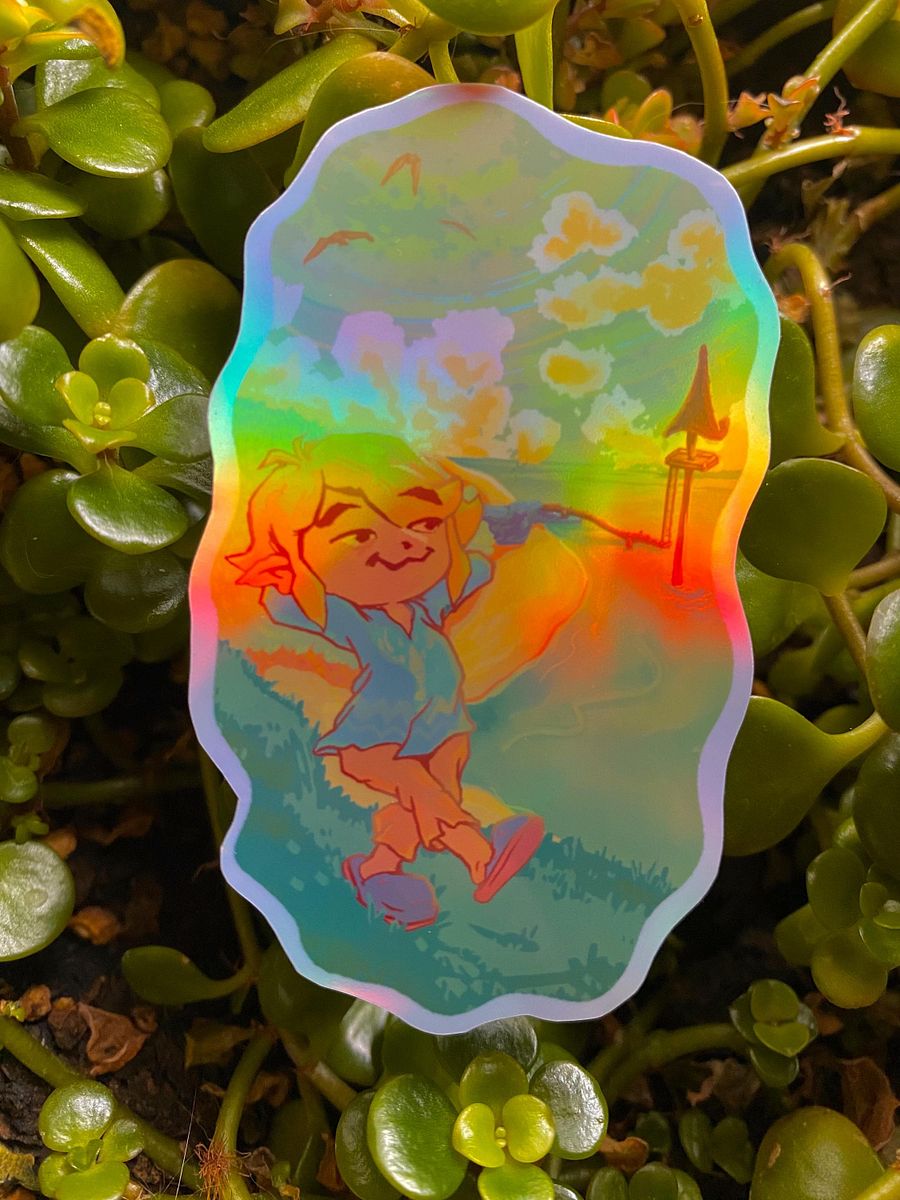 windwaker holo sticker~ Lazy Hero “Who’d Ever Wanna Set Out From This Island?” product image (2)