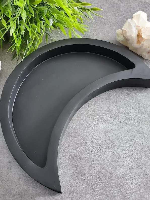 10" Crescent Moon Wooden Display Tray – Crystal Holder • Spiritual Home Decor • Altar & Jewelry Organizer product image (6)