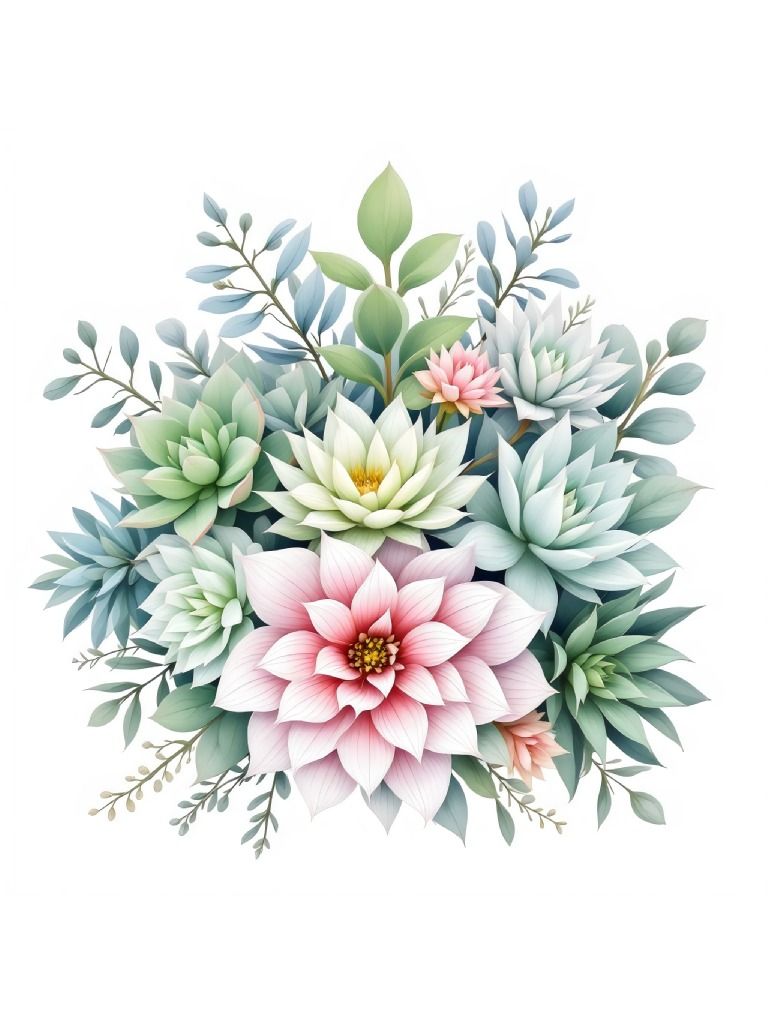 19 Elegant Pastel Succulent Bouquet Clipart, Pastel Succulent Art, Floral Arrangement Clipart, Pastel Clipart Illustrations product image (2)