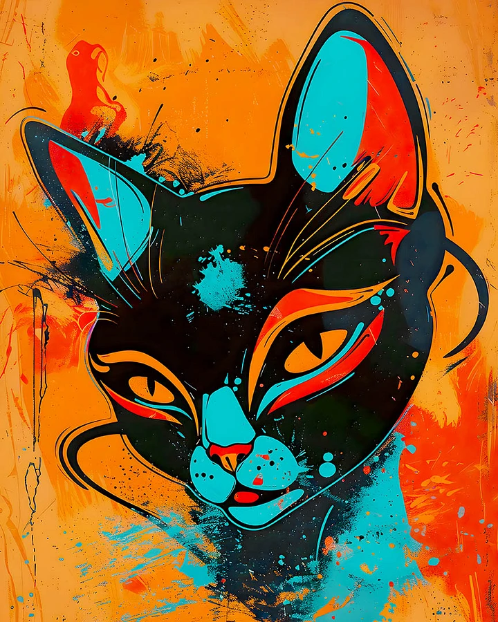 Neon Whiskers: Surreal Black Cat in Urban Art Style Matte Poster product image (1)