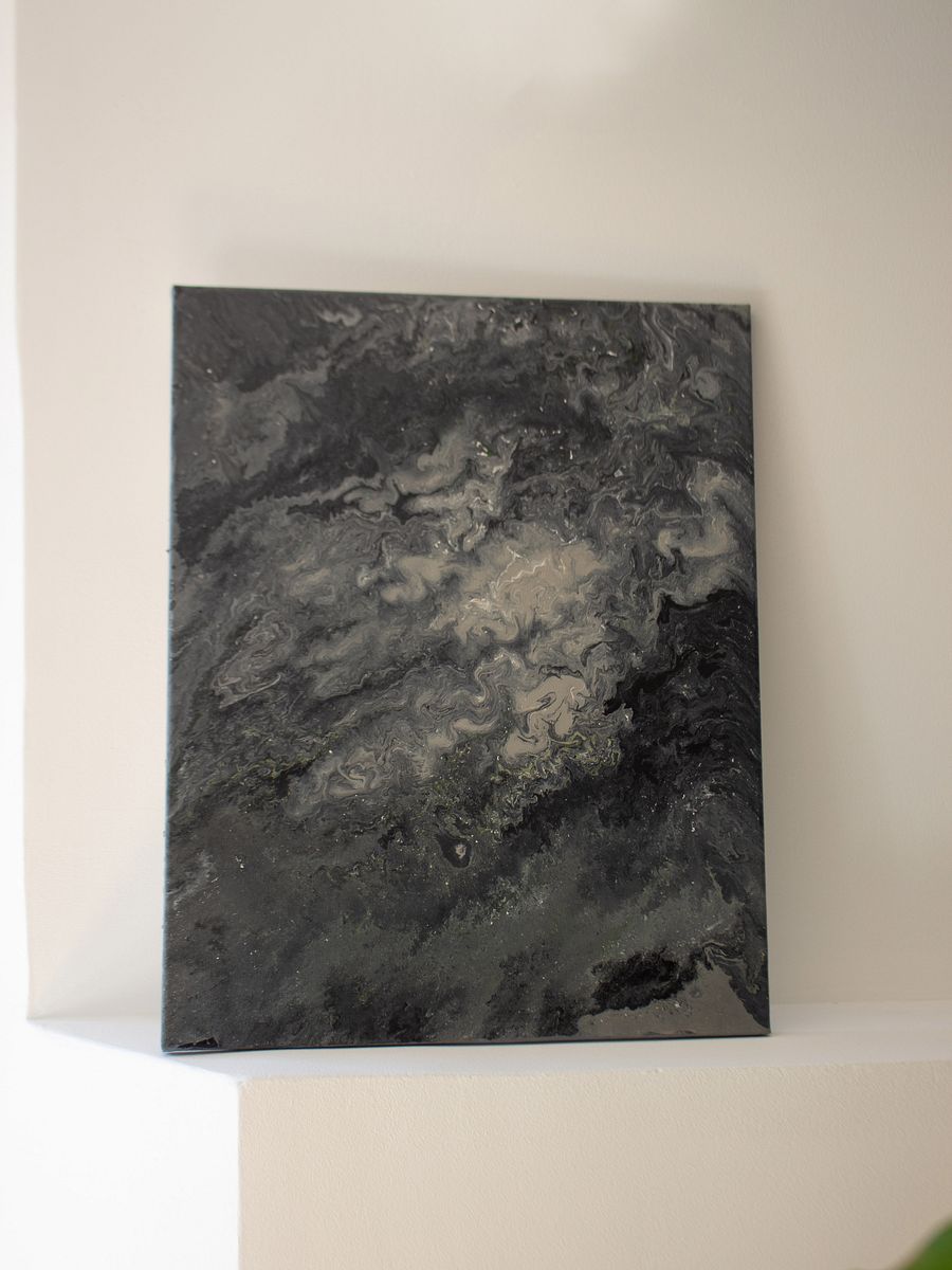 Shades of Grey Abstract Acrylic Pour Painting on 16x20 Inch Canvas | Modern Marble Art product image (5)