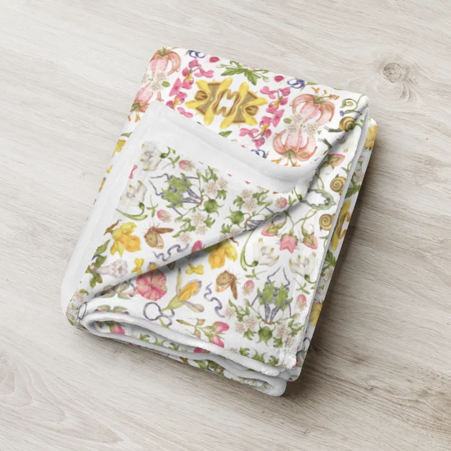 Exotic Blooming Floral Butterfly White Throw Blanket product image (7)