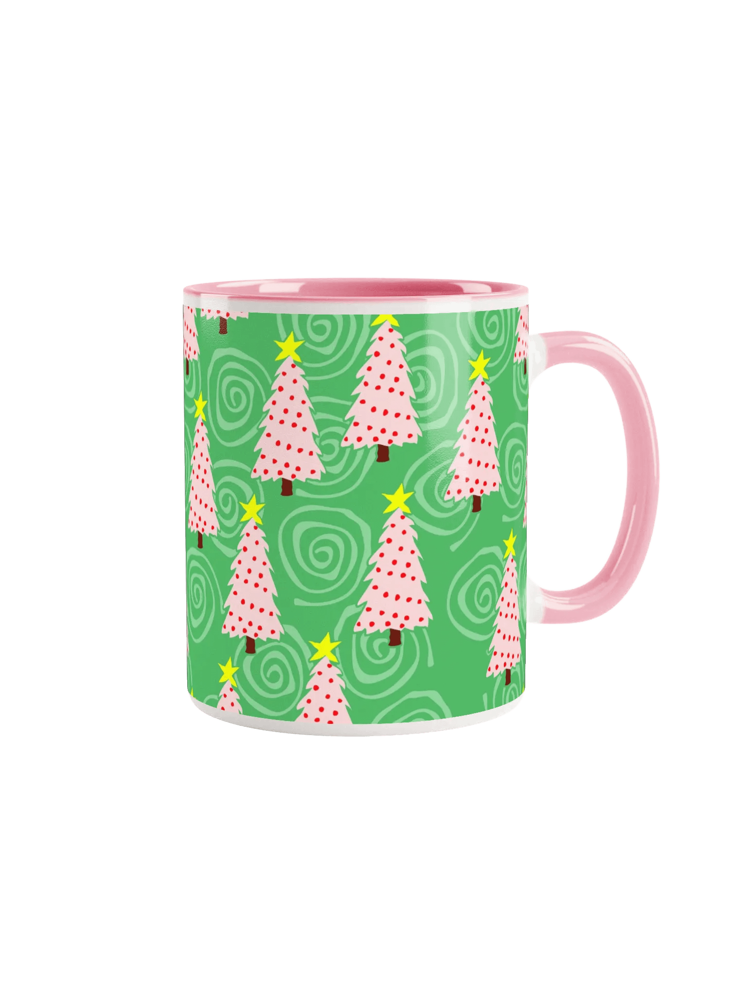 Pink Christmas Trees on Green Spirals Ceramic Mug product image (1)