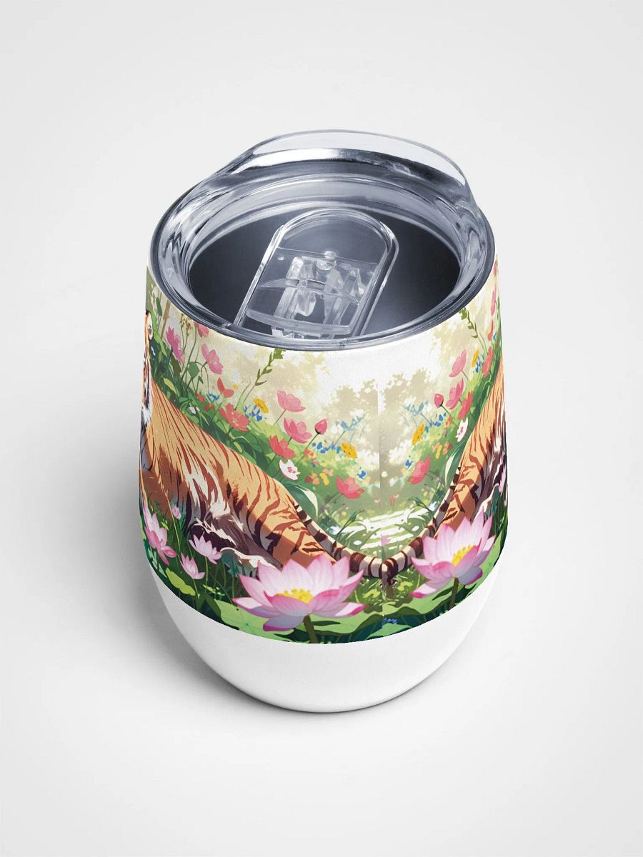 Majestic Tiger in Lotus Flowers 12 Oz Wine Tumbler – Bold Watercolor Tiger & Lotus Design product image (5)