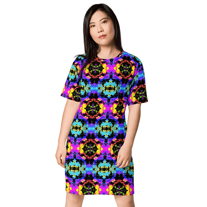 Abstract Neon Melting Daises Ladies T Shirt Dress product image (1)