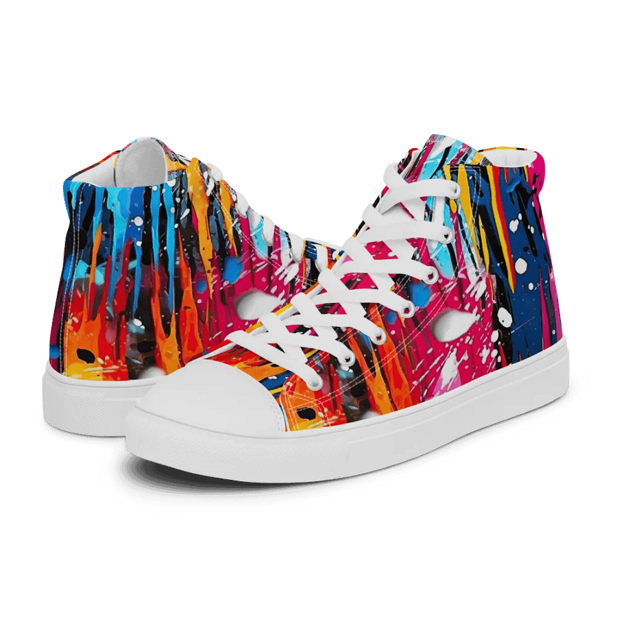 Custom Design Womans High Top Sneakers _ Calceonova Streetwear _ Abstract Graffiti Art Mountain Blizzard _ Vibrant Colored Sneakers product image (11)