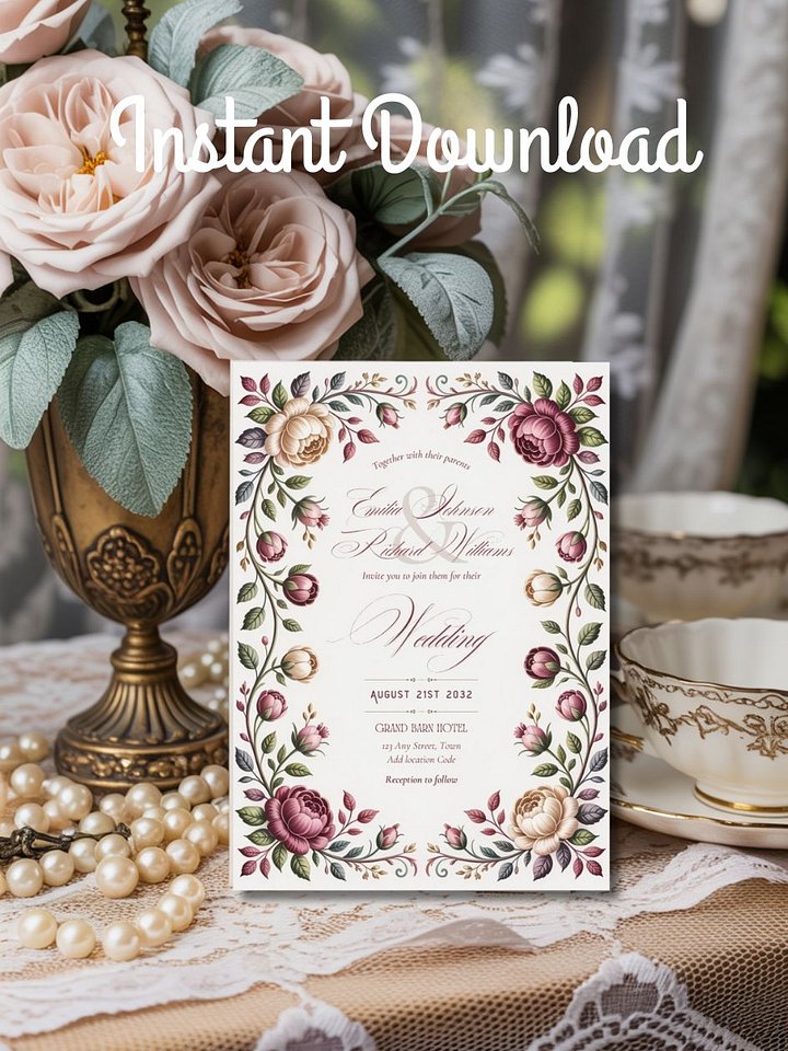Anne Elliot Quiet Romance Regency Rose Vintage Wedding Suite | Instant Download Template product image (1)