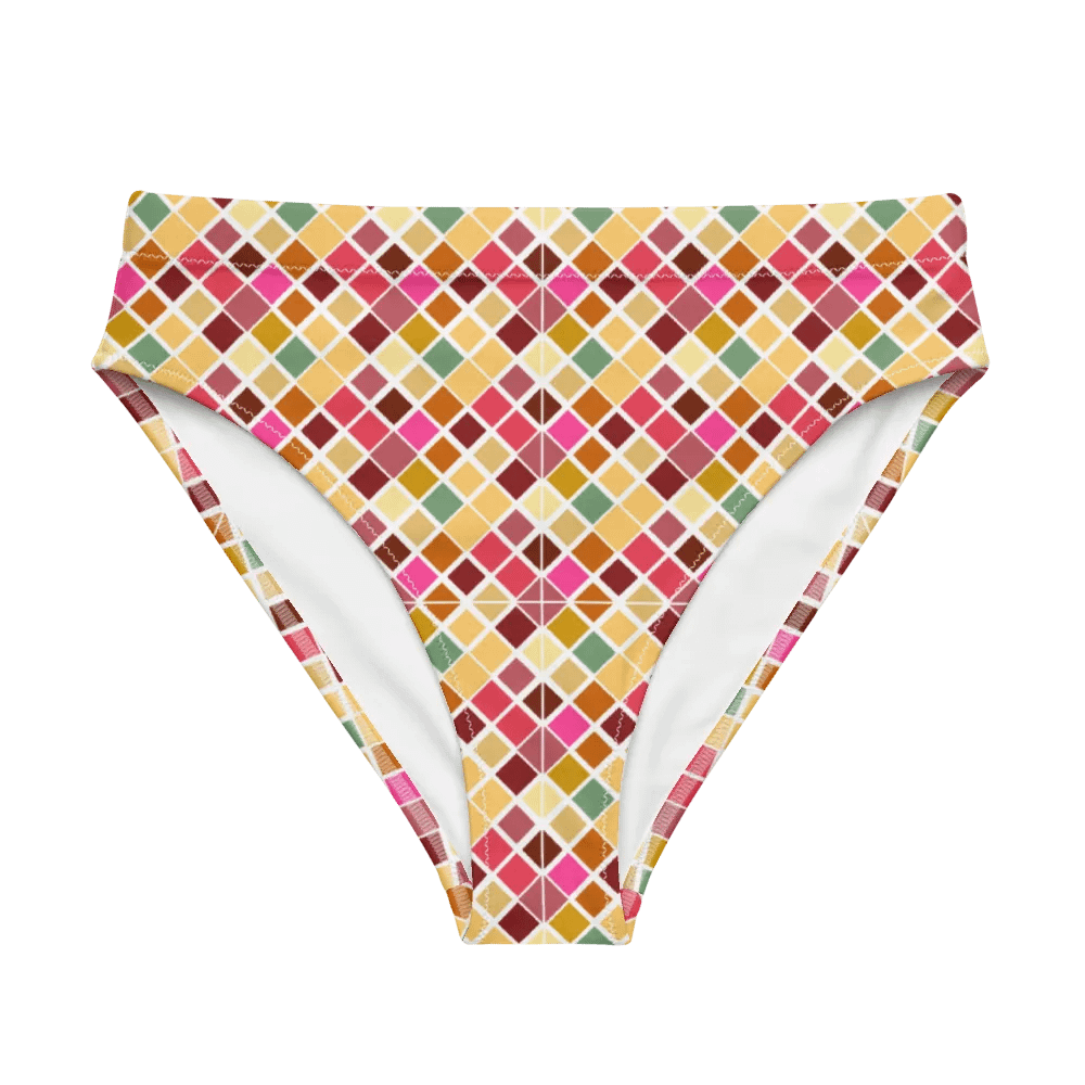 Colorful Square Pattern Design High Waist Bikini Bottom - V5 product image (6)