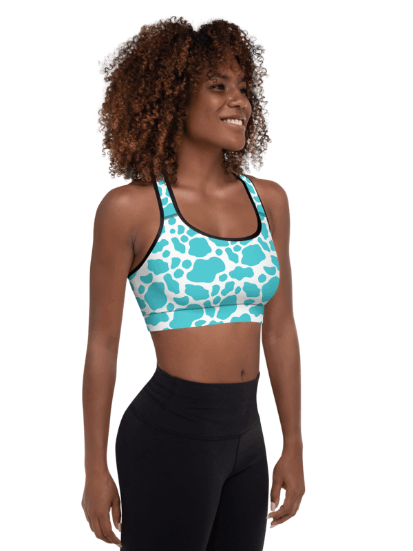Pastel Blue Cow Print Sports Bra product image (1)
