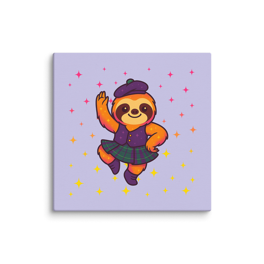 Highland Dance Sloth Mini Canvas – Cute Scottish Sloth Wall Art for Dancers, Teachers, Recital Decor & Mini Sparkly Sloth Fans – 6x6" product image (1)