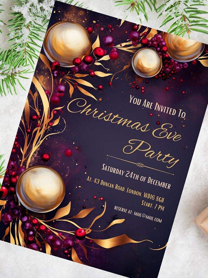 Christmas & New Year Purple and Gold Party Invitation | Editable in Canva | Christmas Party Printable Template | Holiday Invitation | Canva product image (2)