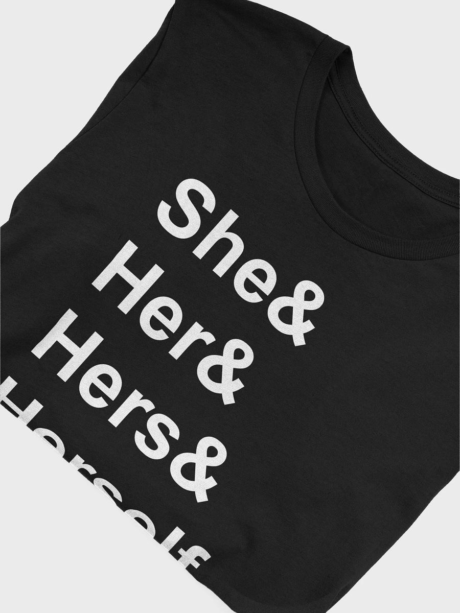 she/her (white) t-shirt product image (5)