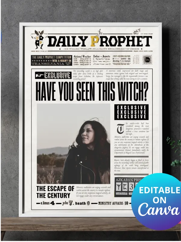 Have You Seen This Witch? Newspaper Daily Prophet Template I 100% Customizable product image (1)