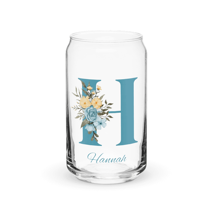 Personalized Floral Monogram Can Glass – Custom Aesthetic Iced Coffee Cup product image (1)