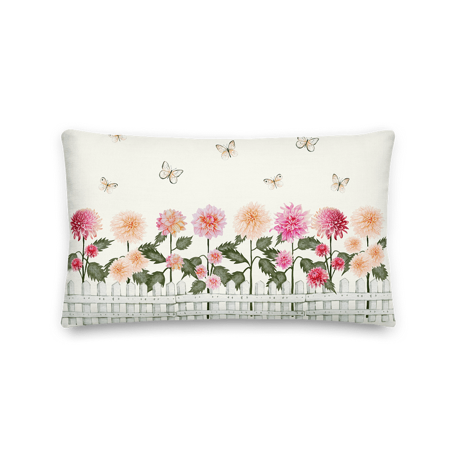 COTTAGE SUMMER DAHLIAS AND BUTTERFLIES GARDEN PILLOW product image (2)