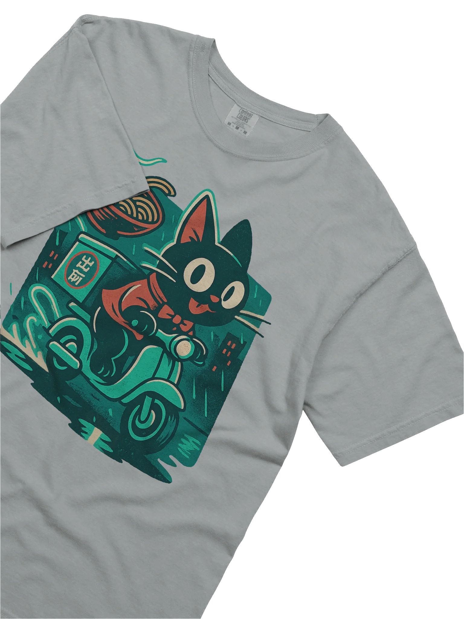 Black Cat Biker Delivery Ramen Neon Concept Japanese Graphic Art T-Shirt product image (39)