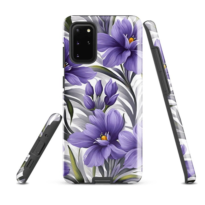 Tough Phone Case for Samsung® - Purple Flowers on a White Background product image (2)