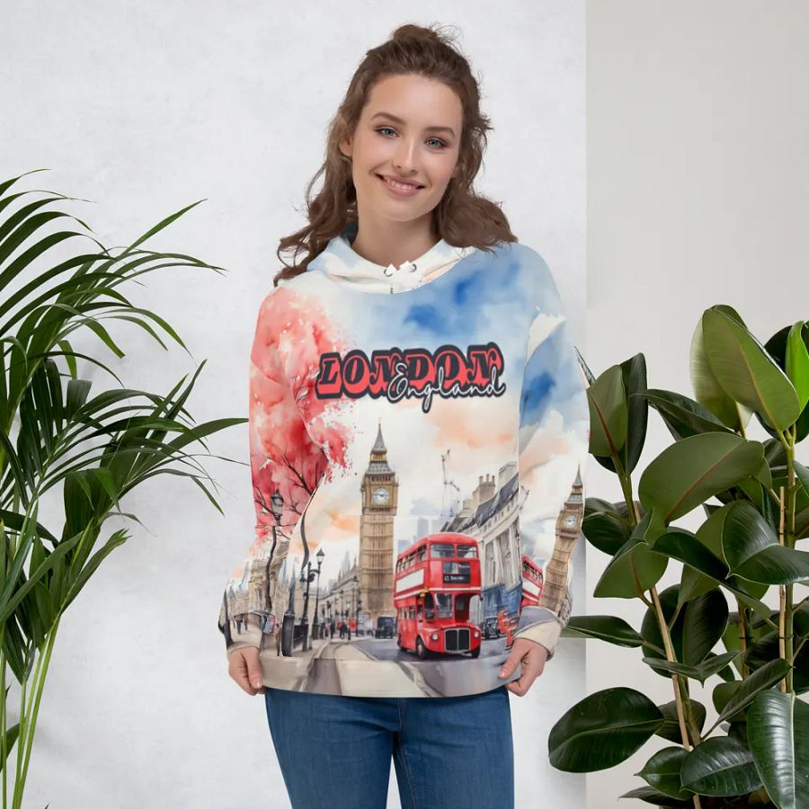 London England Watercolor All Over Print Hoodie product image (7)