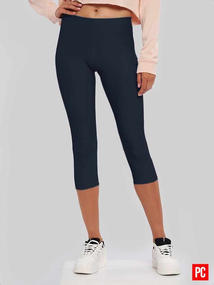 Plain Color Navy Blazer Yoga Capri Leggings product image (1)