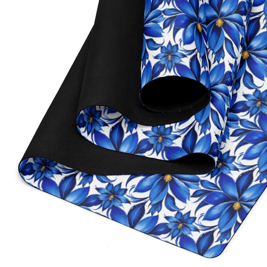 Yoga Mat with Painted Blue Flowers on White product image (9)