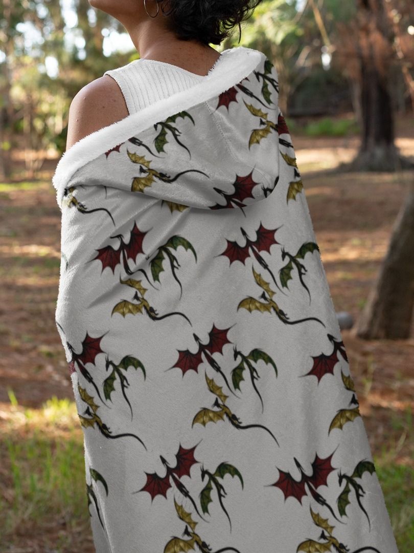 Fantasy Dragon Hooded Blanket – Baby Dragon Trio All Over Print with Sherpa or Fleece Lining product image (2)
