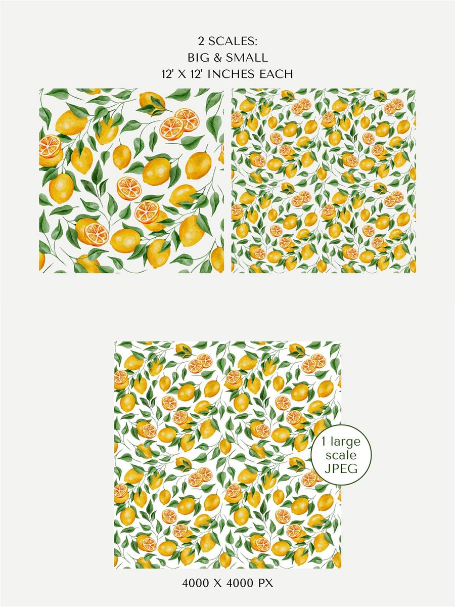 Single Lemon Seamless Pattern No4. Premium Watercolor product image (3)