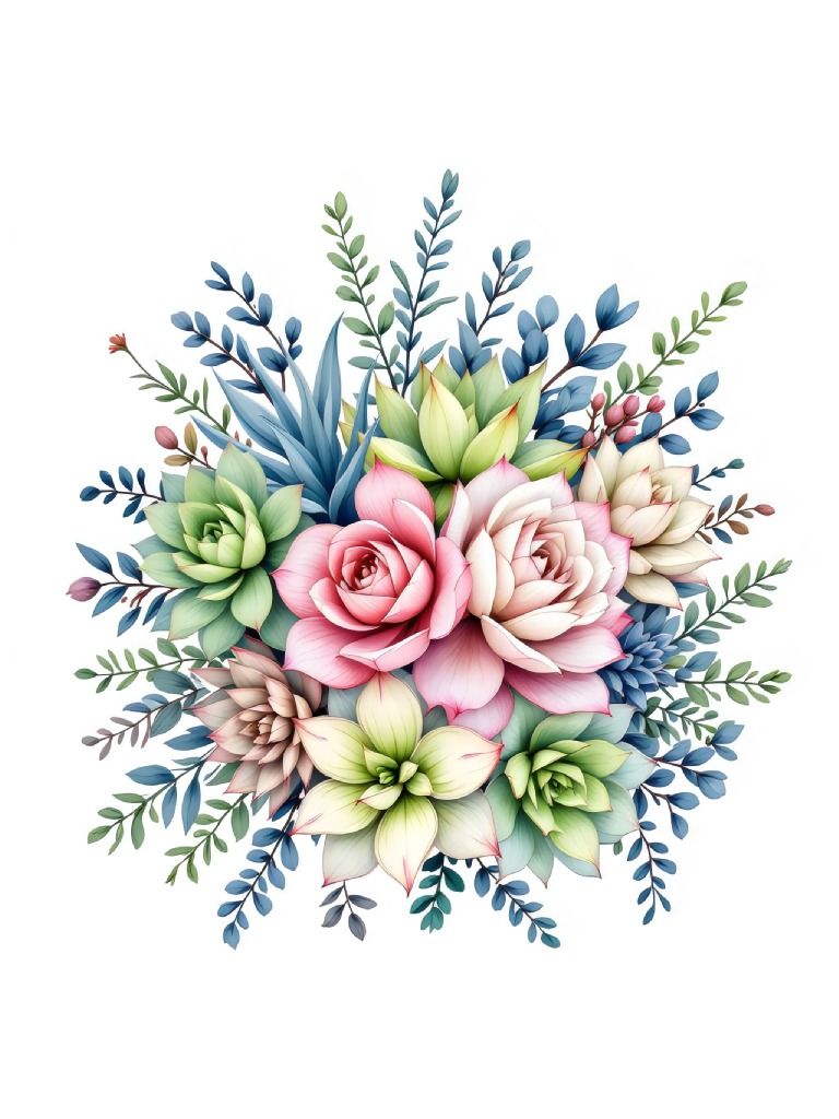 19 Elegant Pastel Succulent Bouquet Clipart, Pastel Succulent Art, Floral Arrangement Clipart, Pastel Clipart Illustrations product image (5)