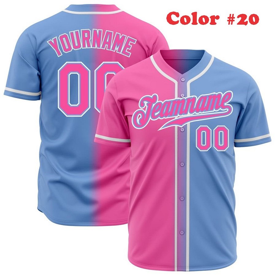 Authentic Gradient Fashion Baseball Jersey Left Right Colors with Line, Personalized Sport Jersey, Two Tones product image (6)