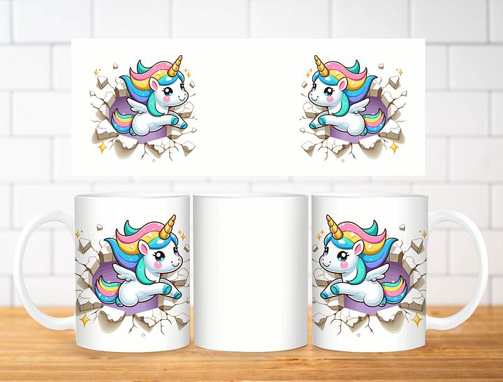 Cartoon Unicorn Wall Breakthrough Mug Sublimation Design, 11oz & 20oz Mug Template, Mug Wrap Template PNG, Digital Download product image (2)