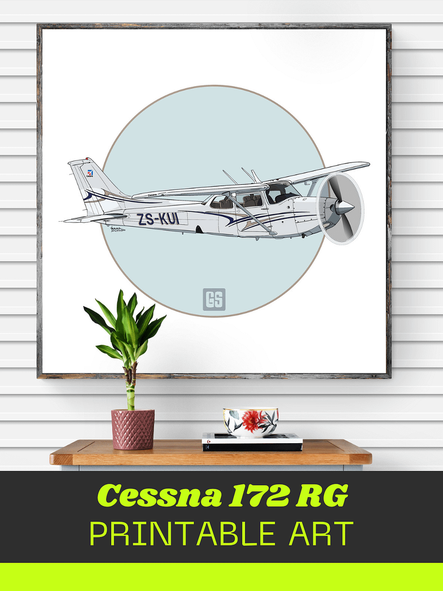 Cessna 172 RG Printable Aviation Wall Art Square Size Blue Circle & White Background product image (1)