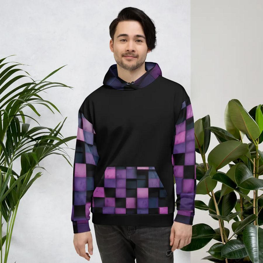 Black And Purple Squares Unisex Hoodie product image (4)