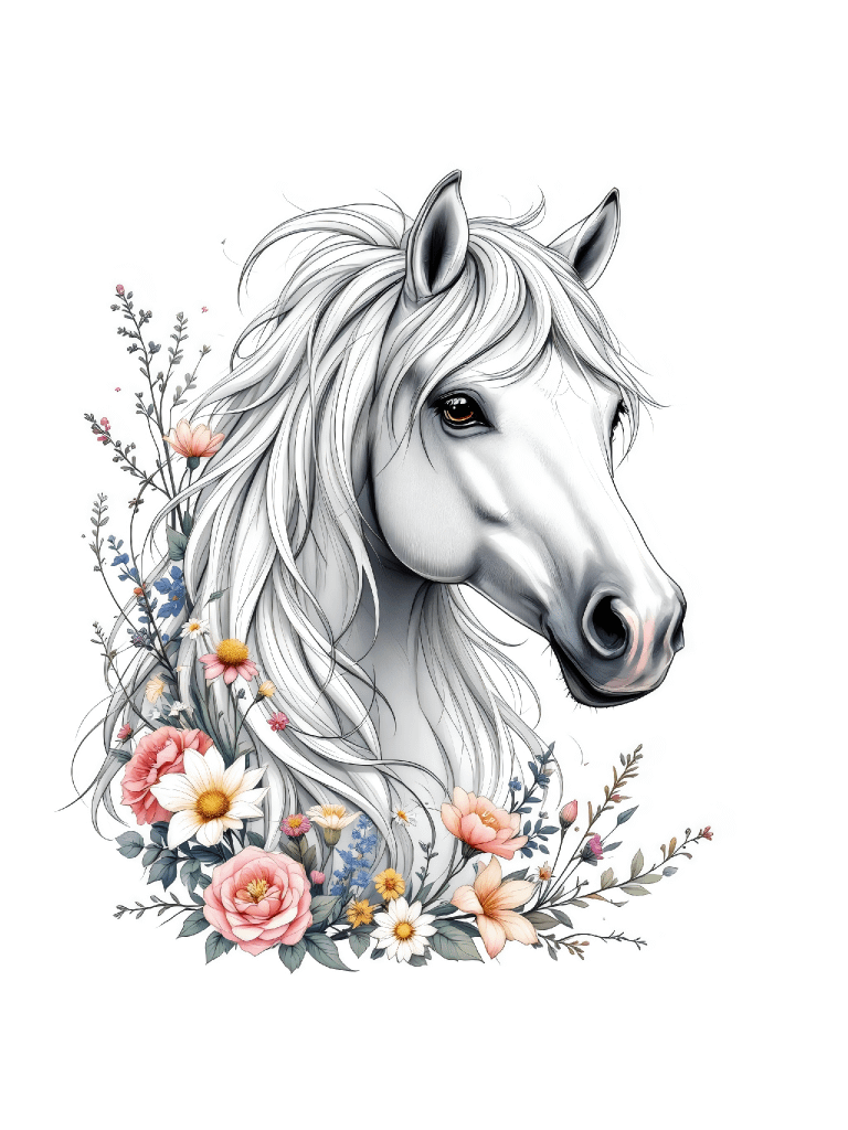 30 Floral Horse Clipart Designs, Cute Horse Clipart, Whimsical Horse Illustrations, Floral Horse Graphics, Elegant Animal Illustrations product image (5)