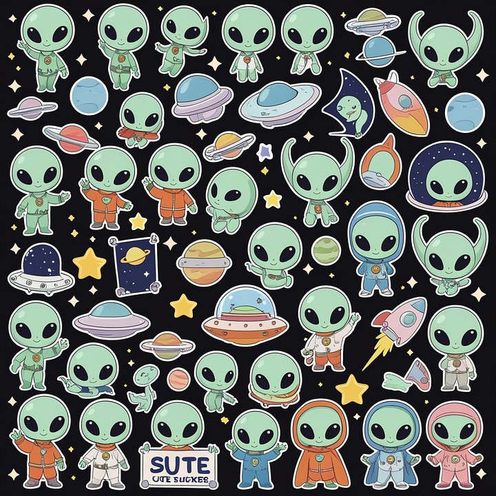 Cute Alien Sticker Pack – 40 High-Quality Aesthetic Space Stickers for Journals, Laptops & Scrapbooking product image (2)