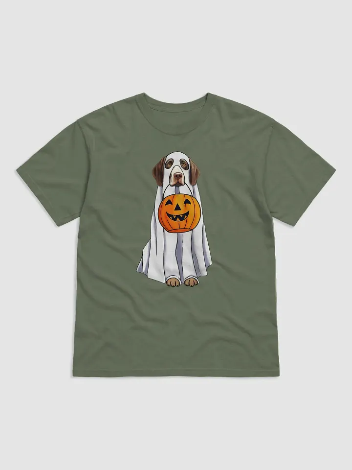 German Shorthaired Pointer Halloween Tee | Funny Halloween GSP Wearing a Ghost Costume with Pumpkin Basket product image (2)