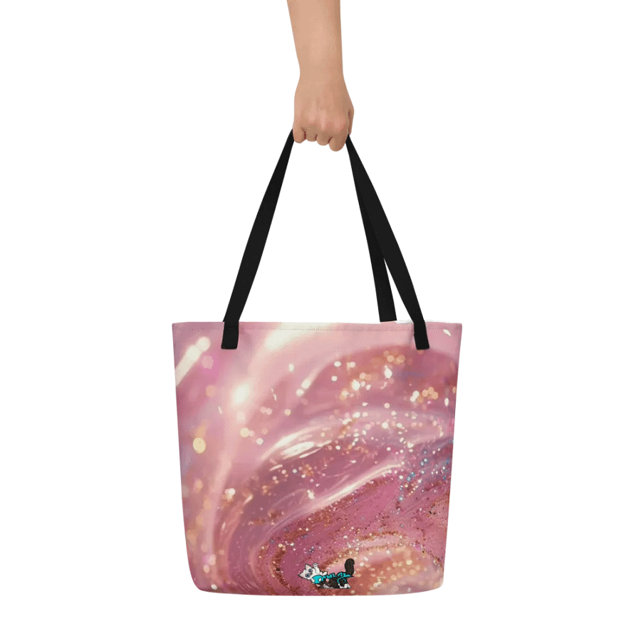 Pink Glitter All-Over Print Large Tote Bag w/ Pocket : Luigi & Ariel Logo product image (7)