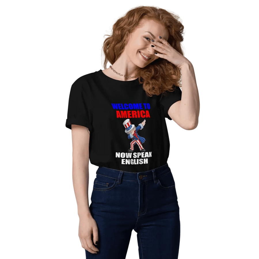 WELCOME TO AMERICA NOW SPEAK ENGLISH FUNNY GREETING SHIRT product image (7)