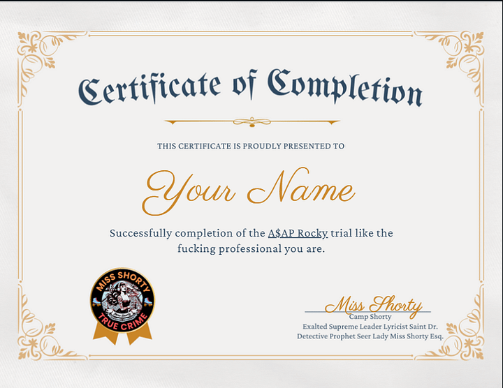Certificate of Completion - A$AP Rocky Trial product image (1)