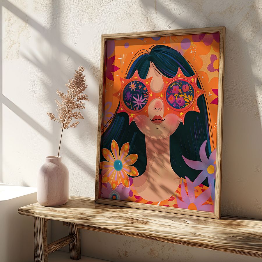 Girl with Sunglasses Maximalist Floral Art Print product image (4)