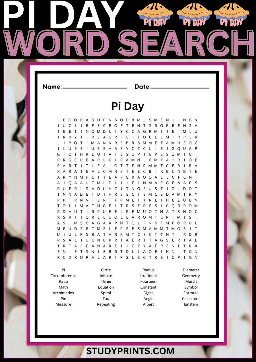 Pi Day Word Search product image (1)