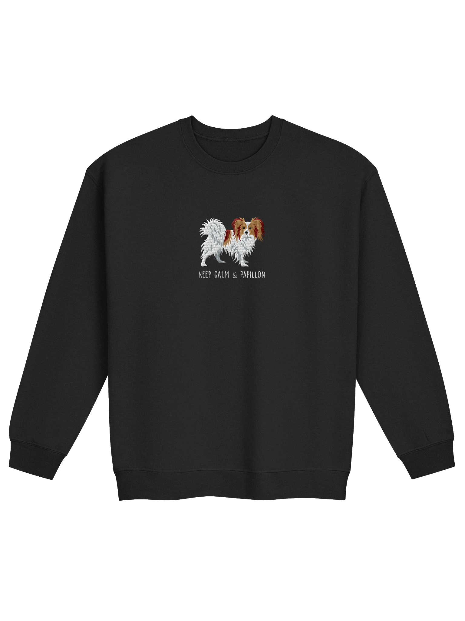 Keep Calm and Papillon Sweatshirt (Embroidered) of a Papillon(Brown & White) product image (5)