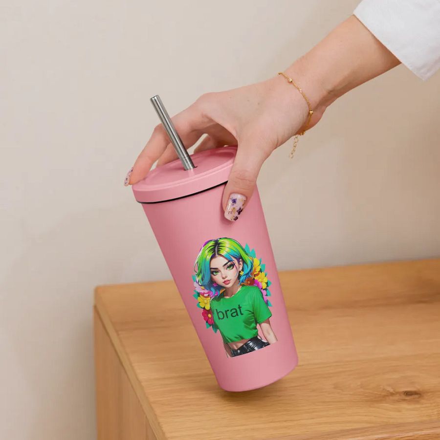 Brat 20 oz Tumbler Cup - Pink - Insulated Tumbler with a Straw v1 product image (6)
